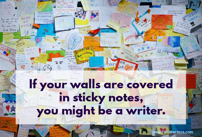 writer sticky notes on the wall