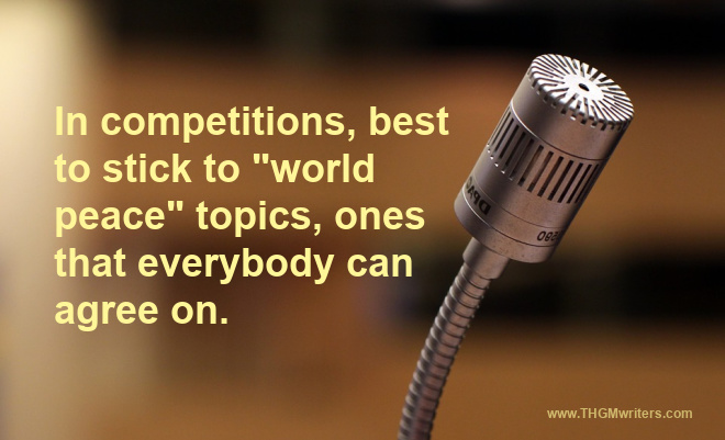 Choose safe topics for competition speeches.