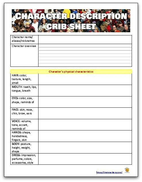 Free download - character description crib sheet